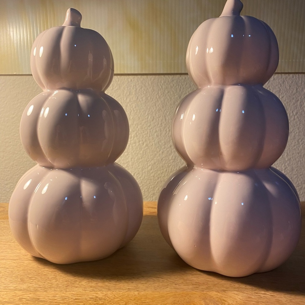 Martha Stewart Set of 2 - Stacked Ceramic Pink Pumpkins - Halloween Decor - New - Picture 3 of 7